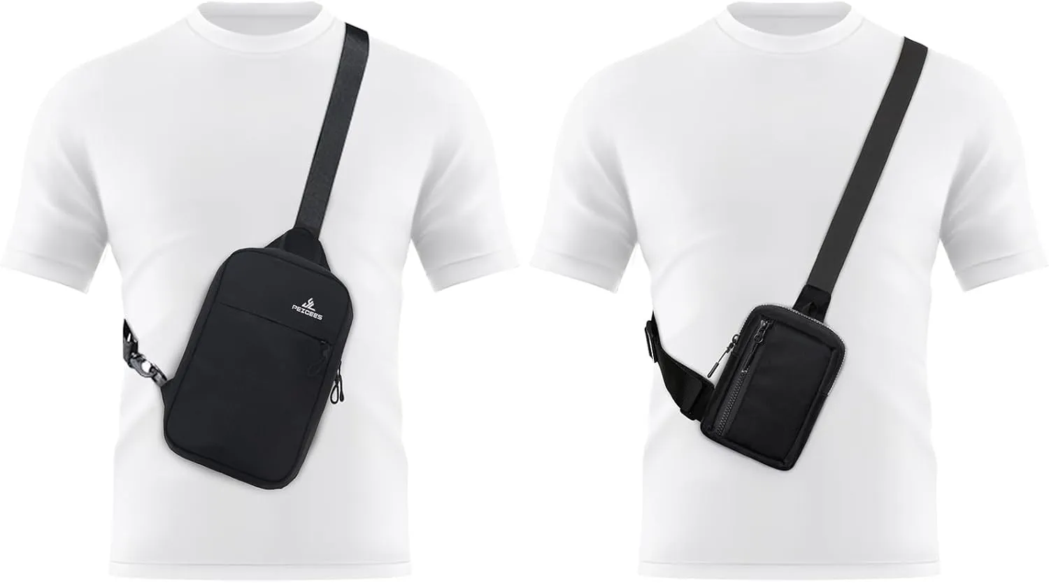 Peicees Sling Bag for Women Men Trendy Casual Phone Chest Bag Waterproof Crossbody Daypack, Small Black and Mini Black