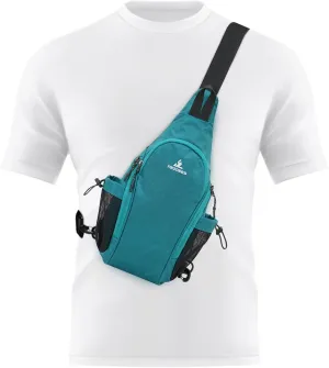Peicees Small Sling Bag with 2 Bottle Holders, Sling Backpack Crossbody Bag Chest Daypack for Daily Use Travel, Bottle Not Included, Lake Blue