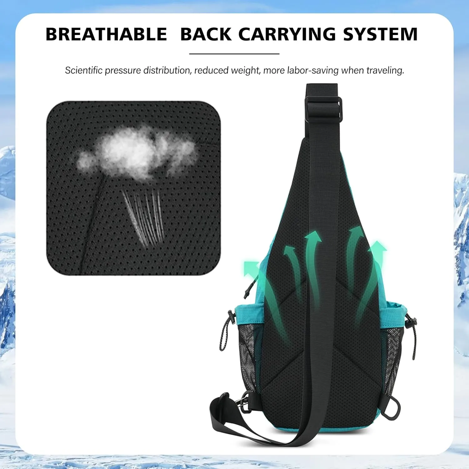 Peicees Small Sling Bag with 2 Bottle Holders, Sling Backpack Crossbody Bag Chest Daypack for Daily Use Travel, Bottle Not Included, Lake Blue