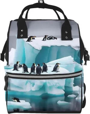 Penguins On The Iceberg Pañaleras Para Bebe - Durable Diaper Bag Backpack and Baby Diaper Bag for Moms and Dads