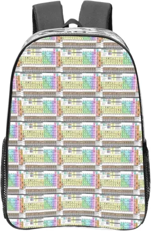 Periodic Table Of Elements Print Functional Transparent Backpack Pvc Clear Bag Compartment Pockets Everyday Use﻿