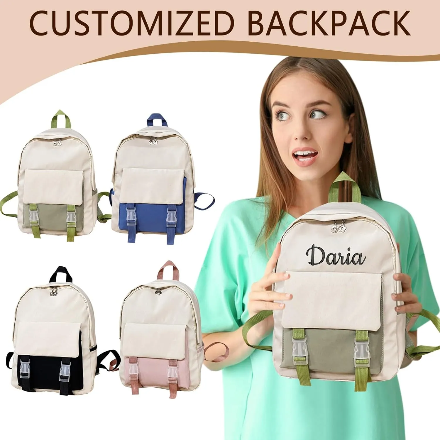 Personalised Backpack for School with Name Embroidery Custom Text School Bags Backpacks,Bookbag for Teenage Primary Secondary