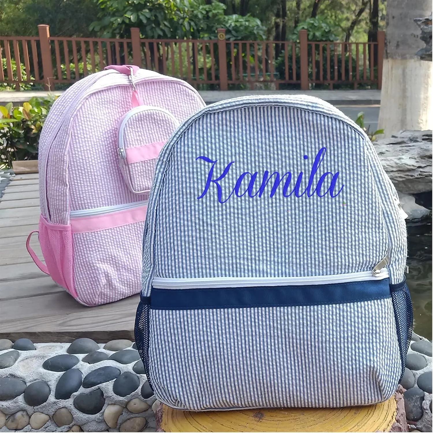 Personalized Baby Backpacks | Monogrammed Toddler Backpacks | Seersucker Backpack | Preschool Book Bag, Pink, Travel bag
