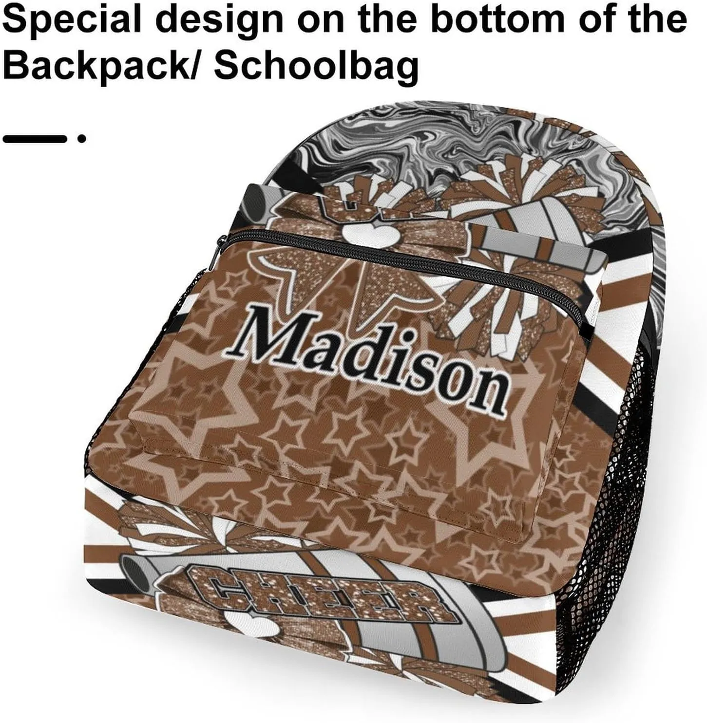Personalized Cheer Bags Customized Cheerleader Shoulders Schoolbag with Name Casual Backpack for Birthday Travel Holiday (Brown Black)