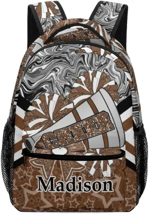 Personalized Cheer Bags Customized Cheerleader Shoulders Schoolbag with Name Casual Backpack for Birthday Travel Holiday (Brown Black)