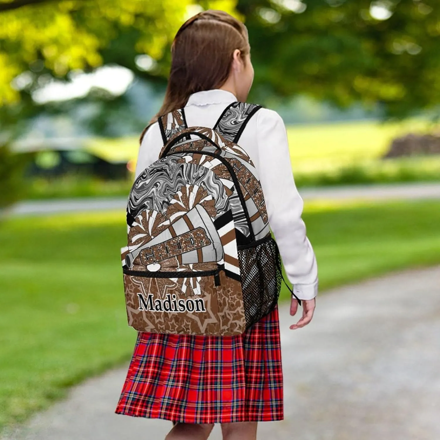 Personalized Cheer Bags Customized Cheerleader Shoulders Schoolbag with Name Casual Backpack for Birthday Travel Holiday (Brown Black)