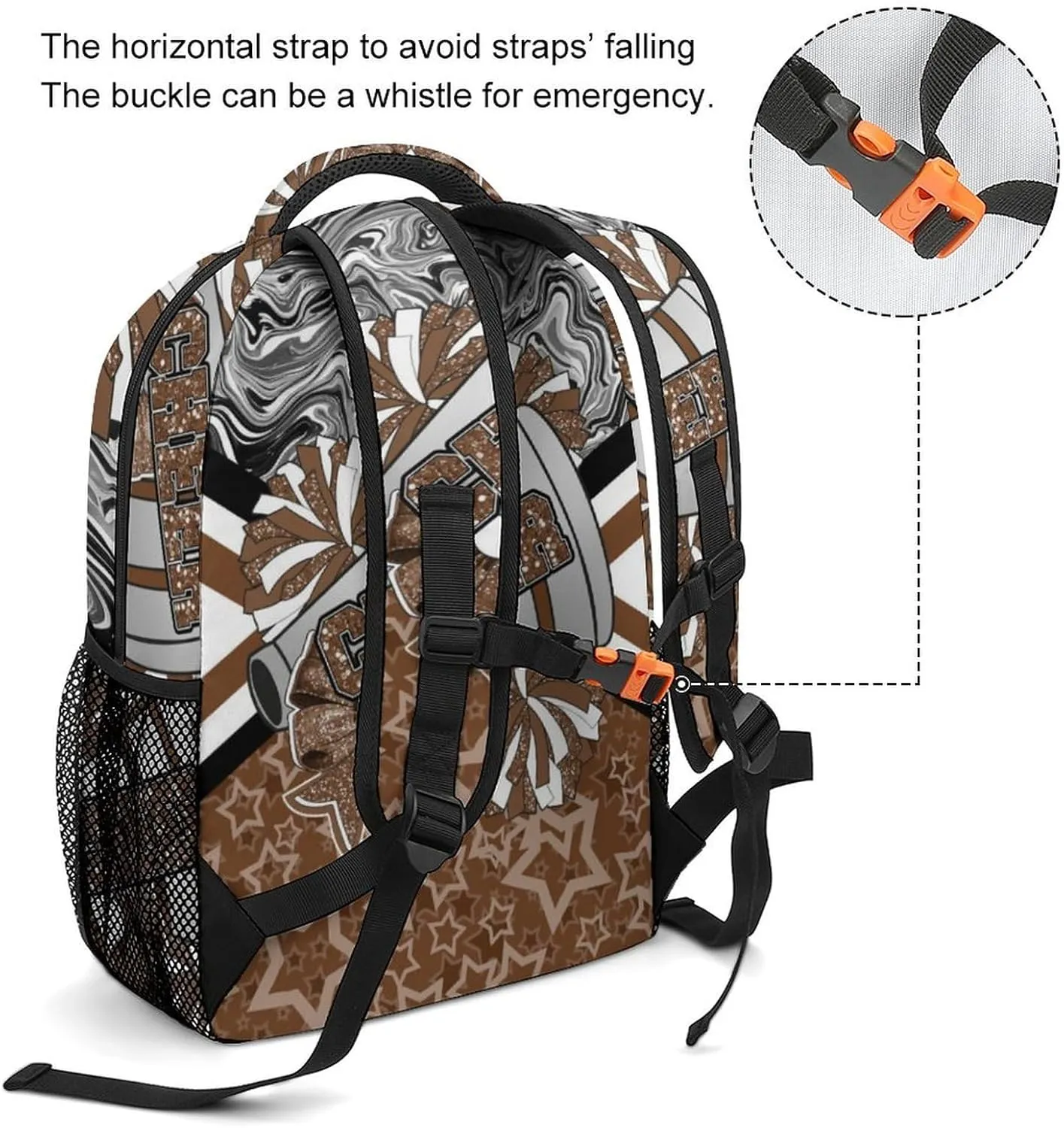 Personalized Cheer Bags Customized Cheerleader Shoulders Schoolbag with Name Casual Backpack for Birthday Travel Holiday (Brown Black)