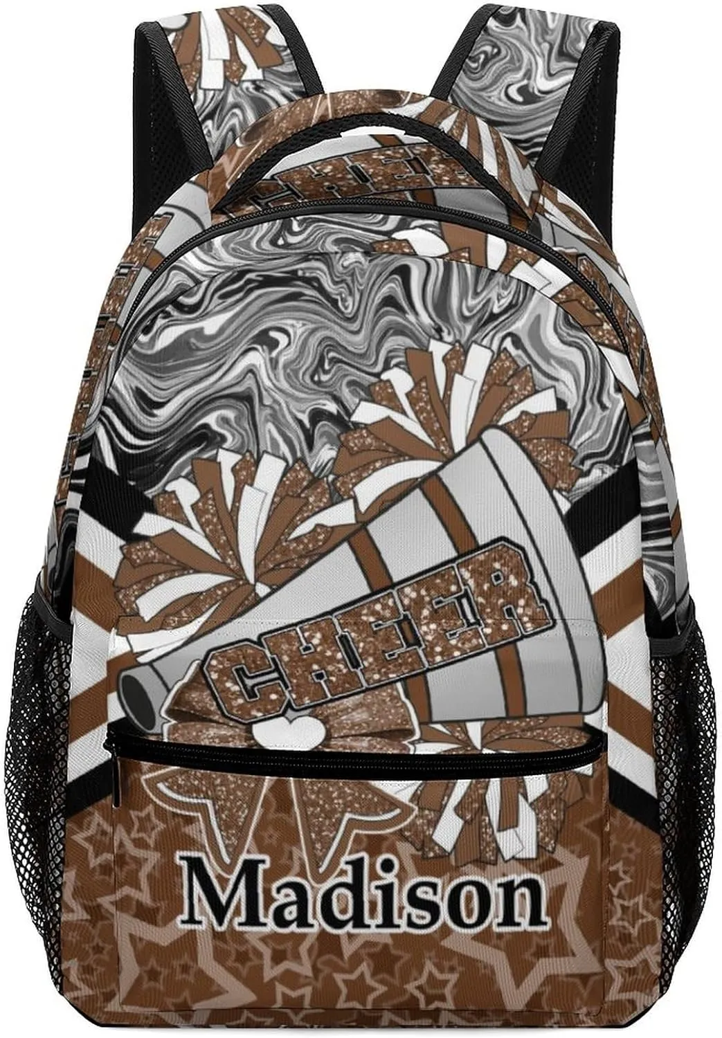 Personalized Cheer Bags Customized Cheerleader Shoulders Schoolbag with Name Casual Backpack for Birthday Travel Holiday (Brown Black)