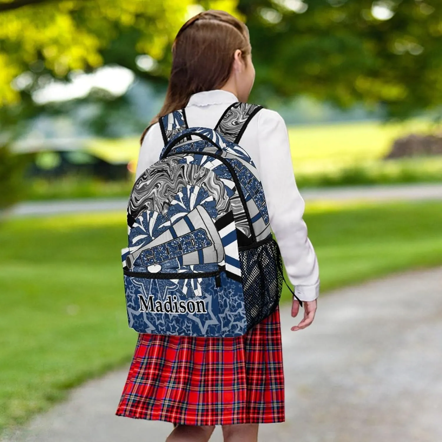 Personalized Cheer Cheerleader Backpack Cheerleading Bag Custom Bookbag with Name Gift (Dark Blue Black)
