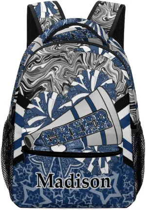Personalized Cheer Cheerleader Backpack Cheerleading Bag Custom Bookbag with Name Gift (Dark Blue Black)