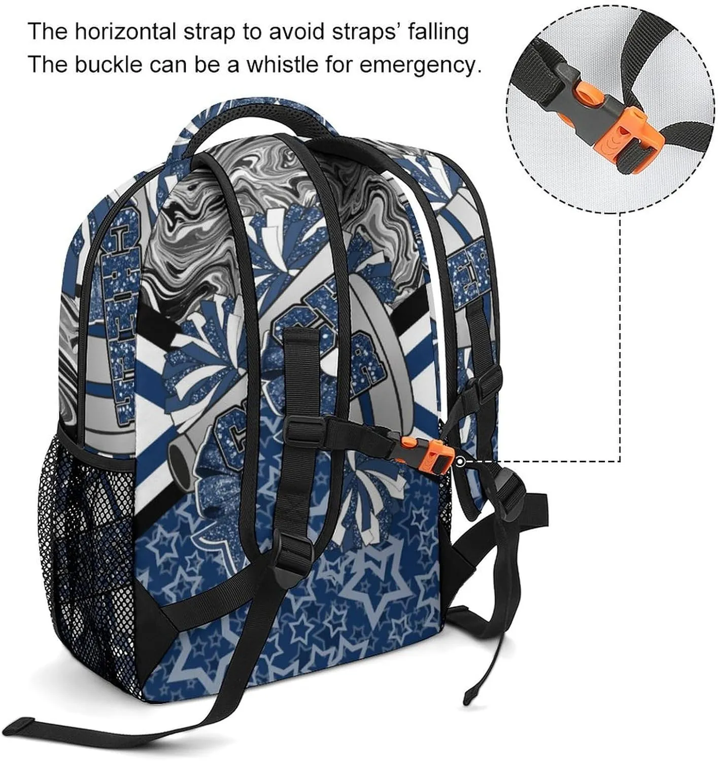 Personalized Cheer Cheerleader Backpack Cheerleading Bag Custom Bookbag with Name Gift (Dark Blue Black)