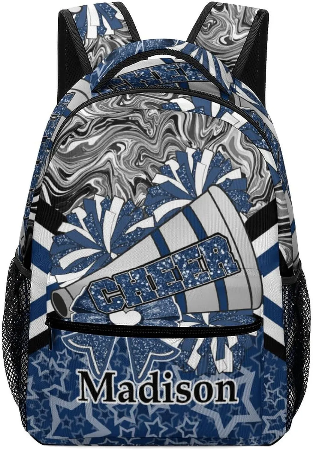 Personalized Cheer Cheerleader Backpack Cheerleading Bag Custom Bookbag with Name Gift (Dark Blue Black)