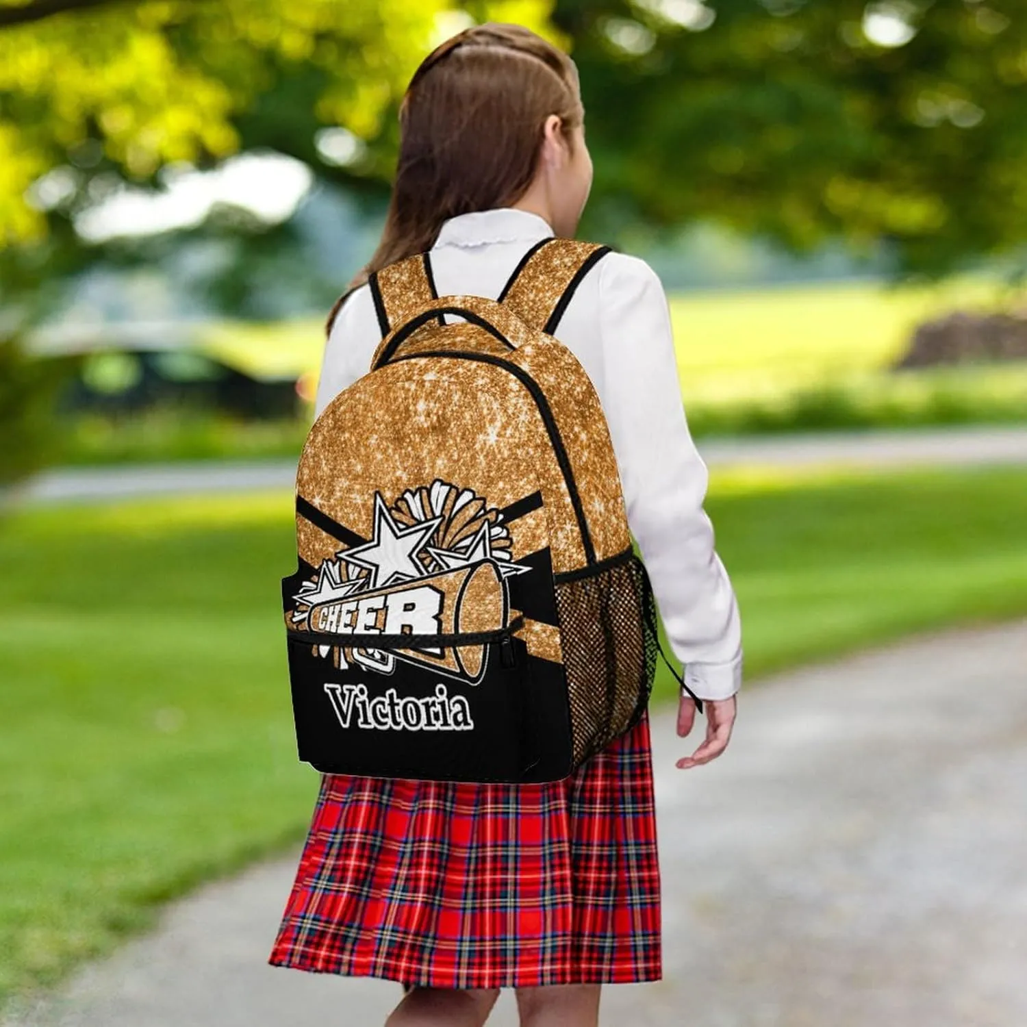 Personalized Cheerleading Backpack Custom Cheer Shoulders Bags with Name Customized Cheerleader Bookbag for Women Men Gift (Orange Glitter)
