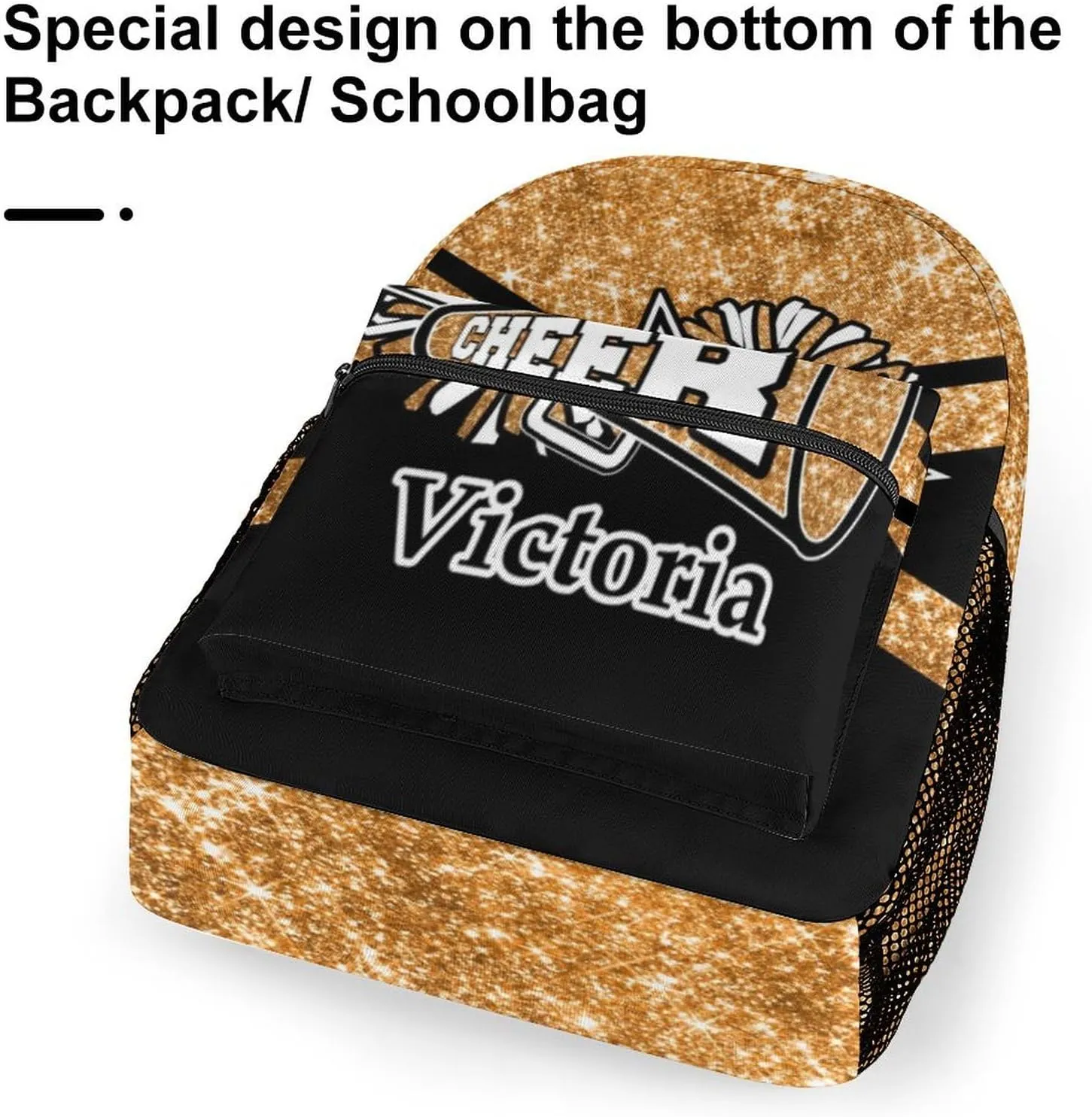 Personalized Cheerleading Backpack Custom Cheer Shoulders Bags with Name Customized Cheerleader Bookbag for Women Men Gift (Orange Glitter)