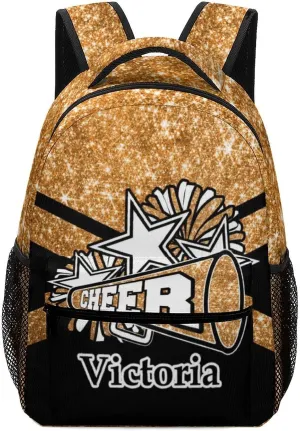 Personalized Cheerleading Backpack Custom Cheer Shoulders Bags with Name Customized Cheerleader Bookbag for Women Men Gift (Orange Glitter)