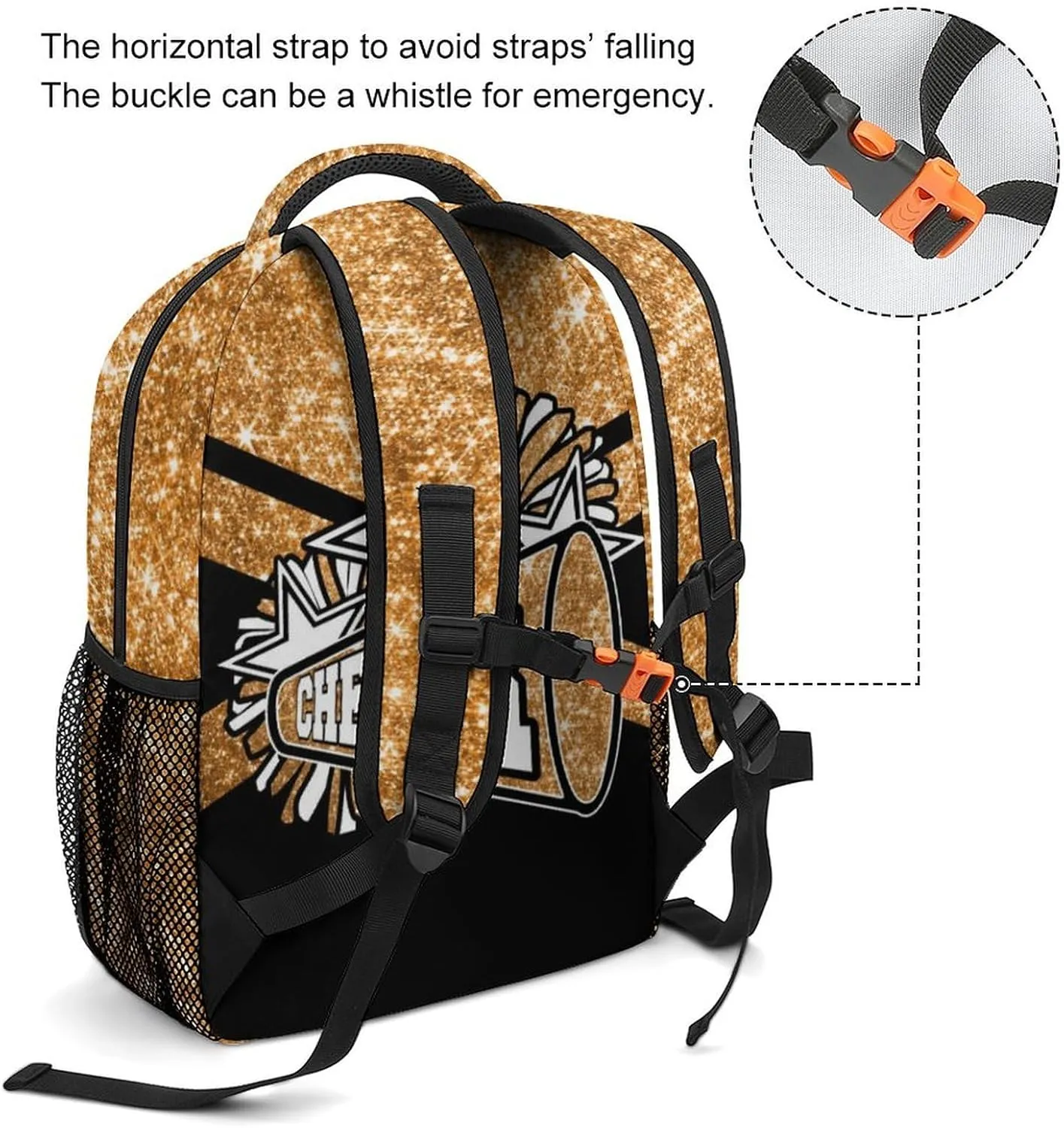 Personalized Cheerleading Backpack Custom Cheer Shoulders Bags with Name Customized Cheerleader Bookbag for Women Men Gift (Orange Glitter)