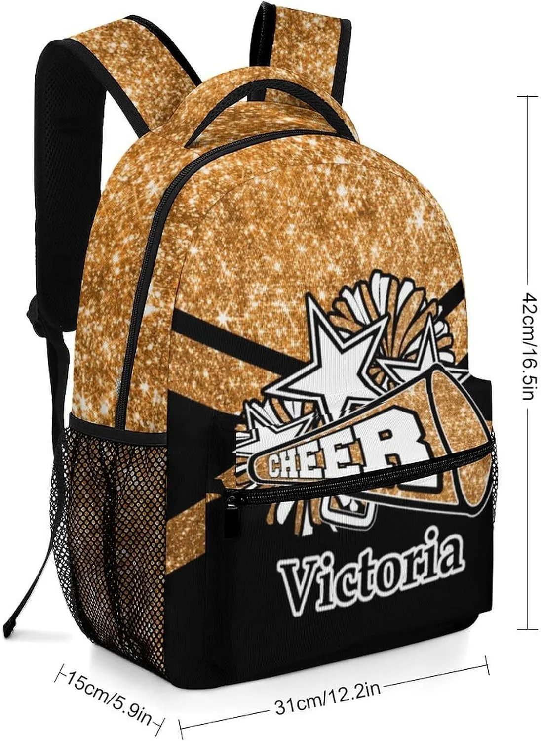 Personalized Cheerleading Backpack Custom Cheer Shoulders Bags with Name Customized Cheerleader Bookbag for Women Men Gift (Orange Glitter)