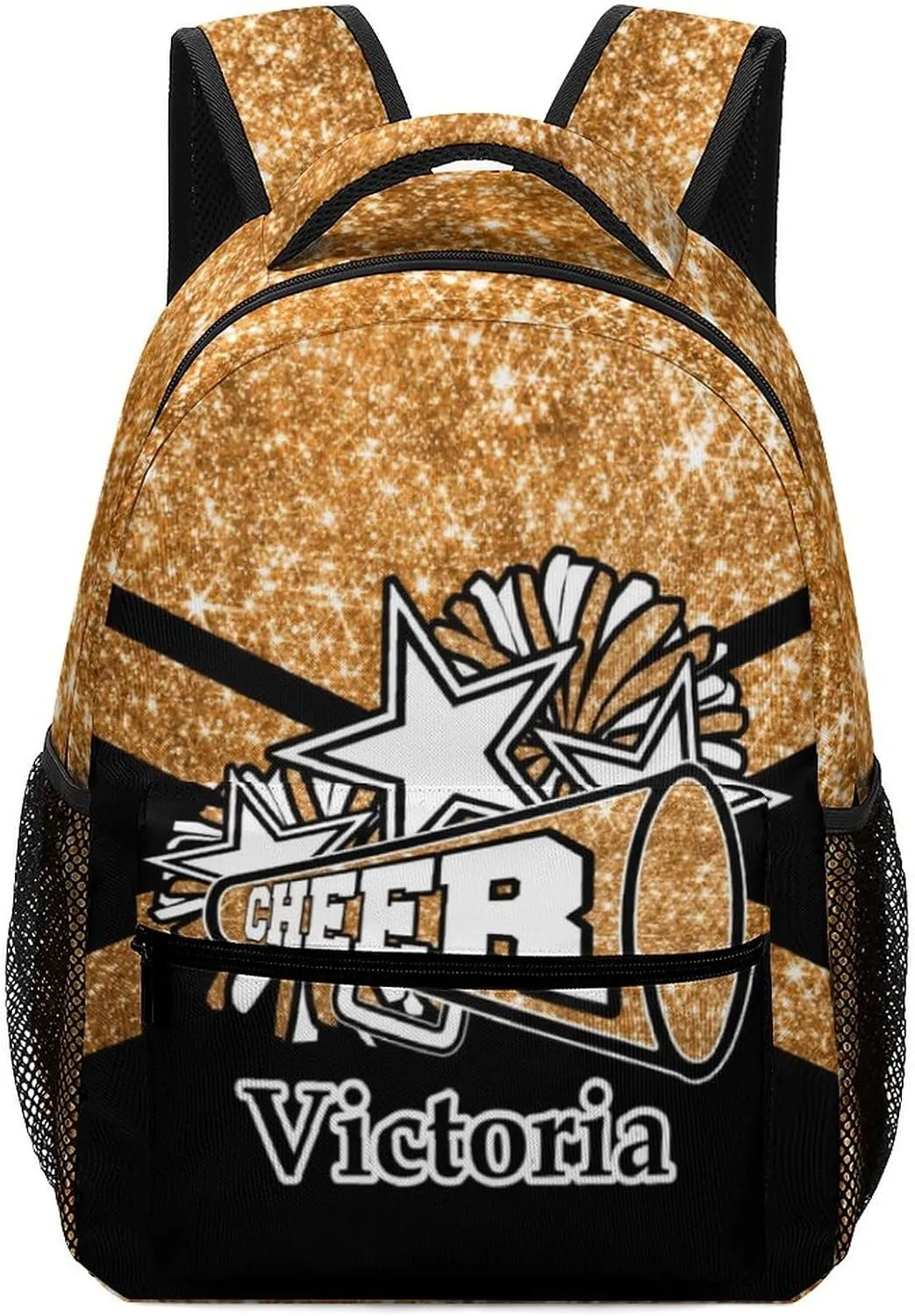 Personalized Cheerleading Backpack Custom Cheer Shoulders Bags with Name Customized Cheerleader Bookbag for Women Men Gift (Orange Glitter)