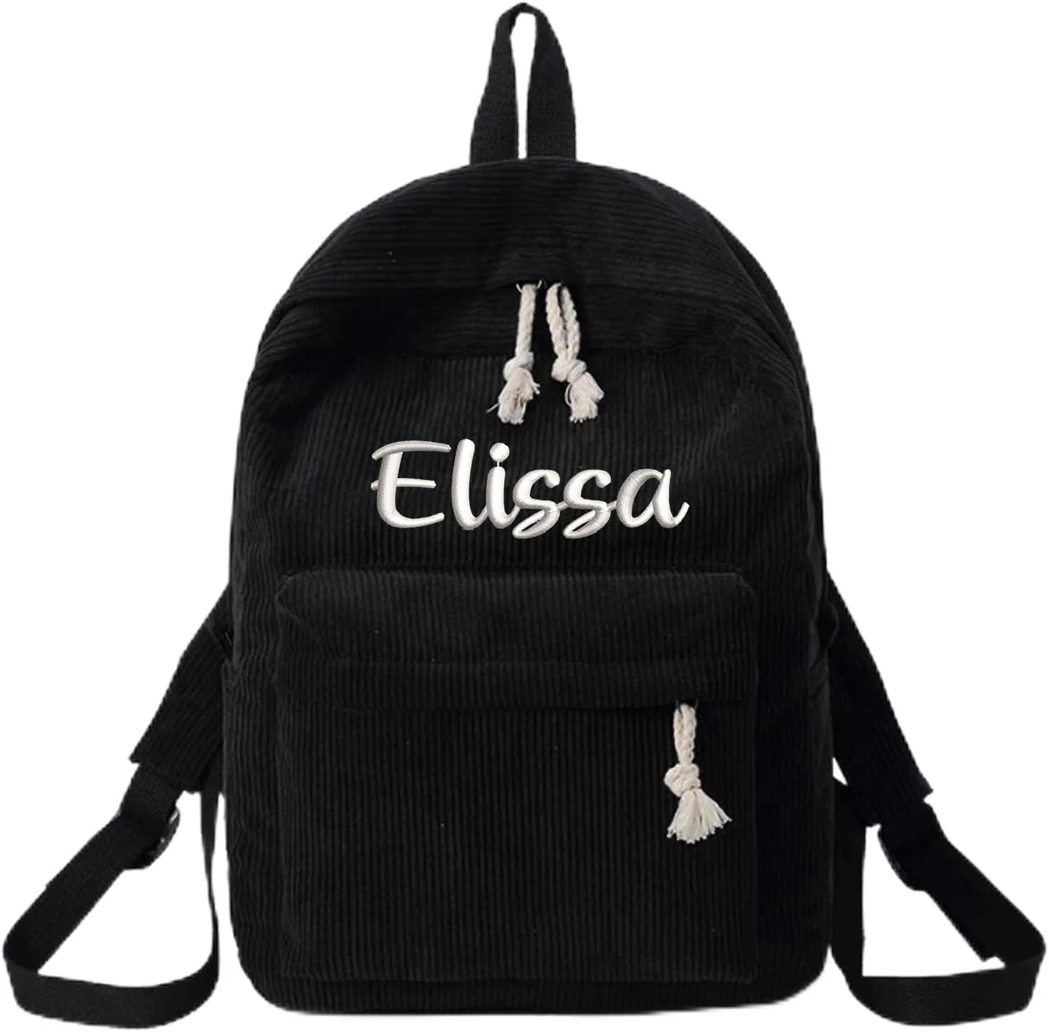 Personalized Corduroy Backpack Casual College Backpack Lightweight Travel Backpack Custom Embroidery School Backpack with Name Laptop Backpacks College Shoulder Bag (black,custom)