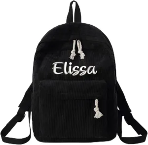 Personalized Corduroy Backpack Casual College Backpack Lightweight Travel Backpack Custom Embroidery School Backpack with Name Laptop Backpacks College Shoulder Bag (black,custom)