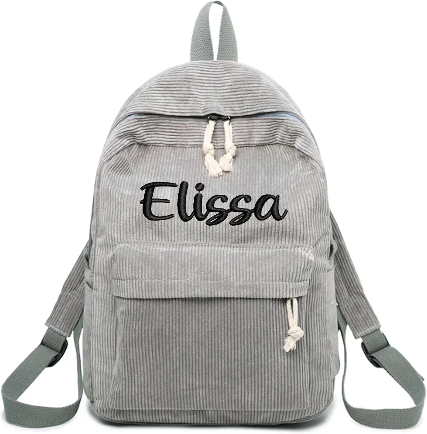 Personalized Corduroy Backpack Casual College Backpack Lightweight Travel Backpack Custom Embroidery School Backpack with Name Laptop Backpacks College Shoulder Bag (grey,custom)