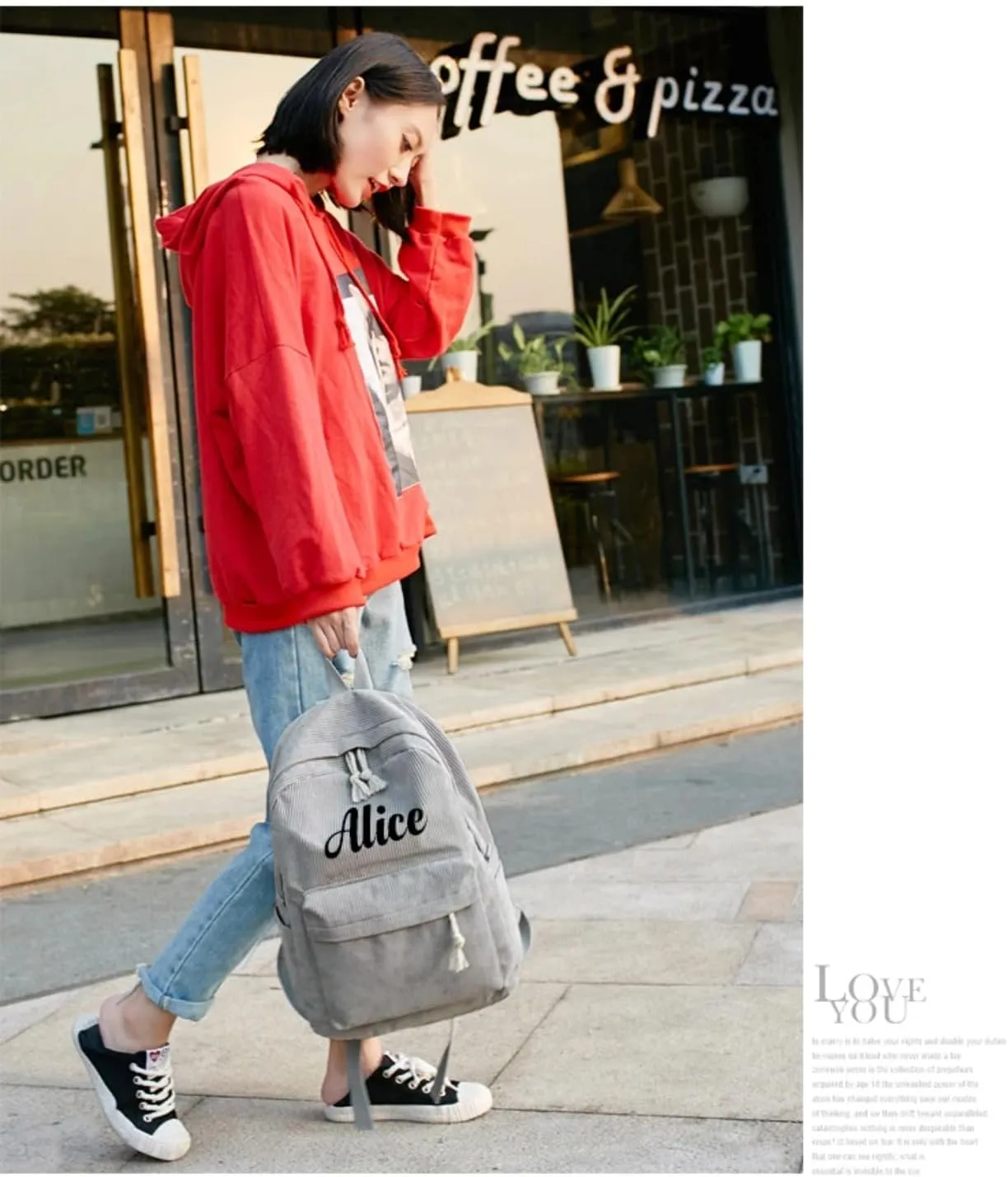 Personalized Corduroy Backpack Casual College Backpack Lightweight Travel Backpack Custom Embroidery School Backpack with Name Laptop Backpacks College Shoulder Bag (ivory,custom)
