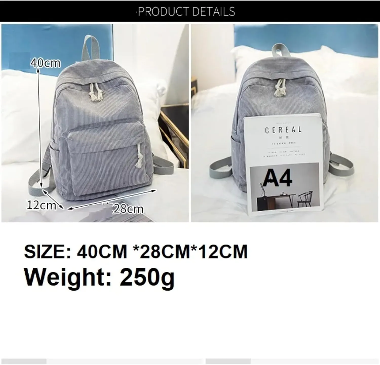Personalized Corduroy Backpack Casual College Backpack Lightweight Travel Backpack Custom Embroidery School Backpack with Name Laptop Backpacks College Shoulder Bag (ivory,custom)
