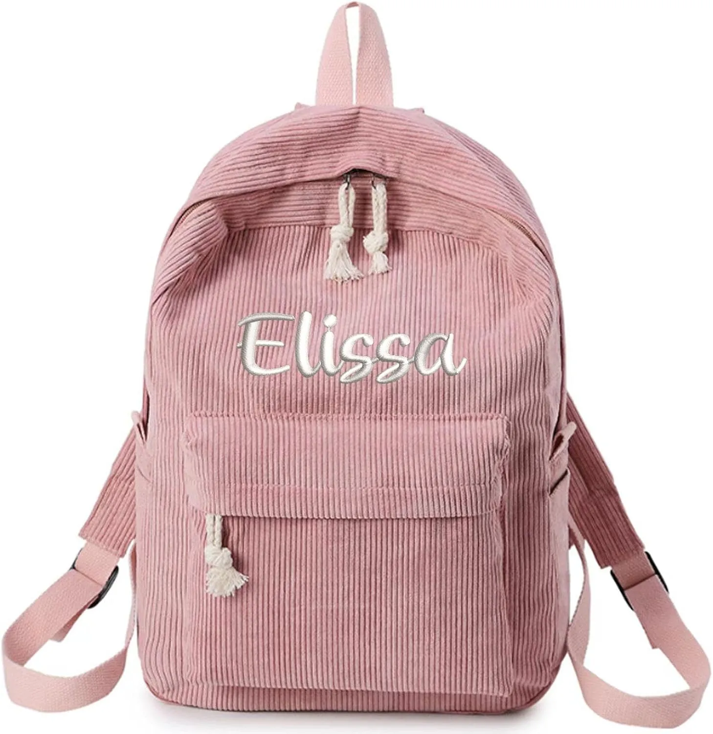 Personalized Corduroy Backpack Casual College Backpack Lightweight Travel Backpack Custom Embroidery School Backpack with Name Laptop Backpacks College Shoulder Bag (pink,custom)