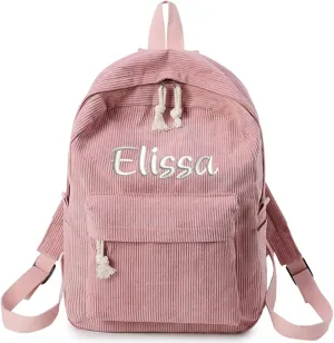 Personalized Corduroy Backpack Casual College Backpack Lightweight Travel Backpack Custom Embroidery School Backpack with Name Laptop Backpacks College Shoulder Bag (pink,custom)