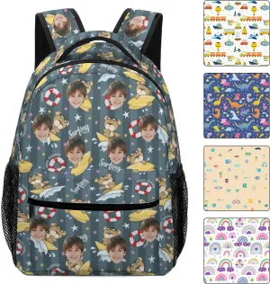 Personalized Schoolbag with Face for Boys Teens, Custom Bear Surfing Students Backpack for Primary School Middle School High School Classroom, Back-to-School Gifts for Son Nephew Grandson