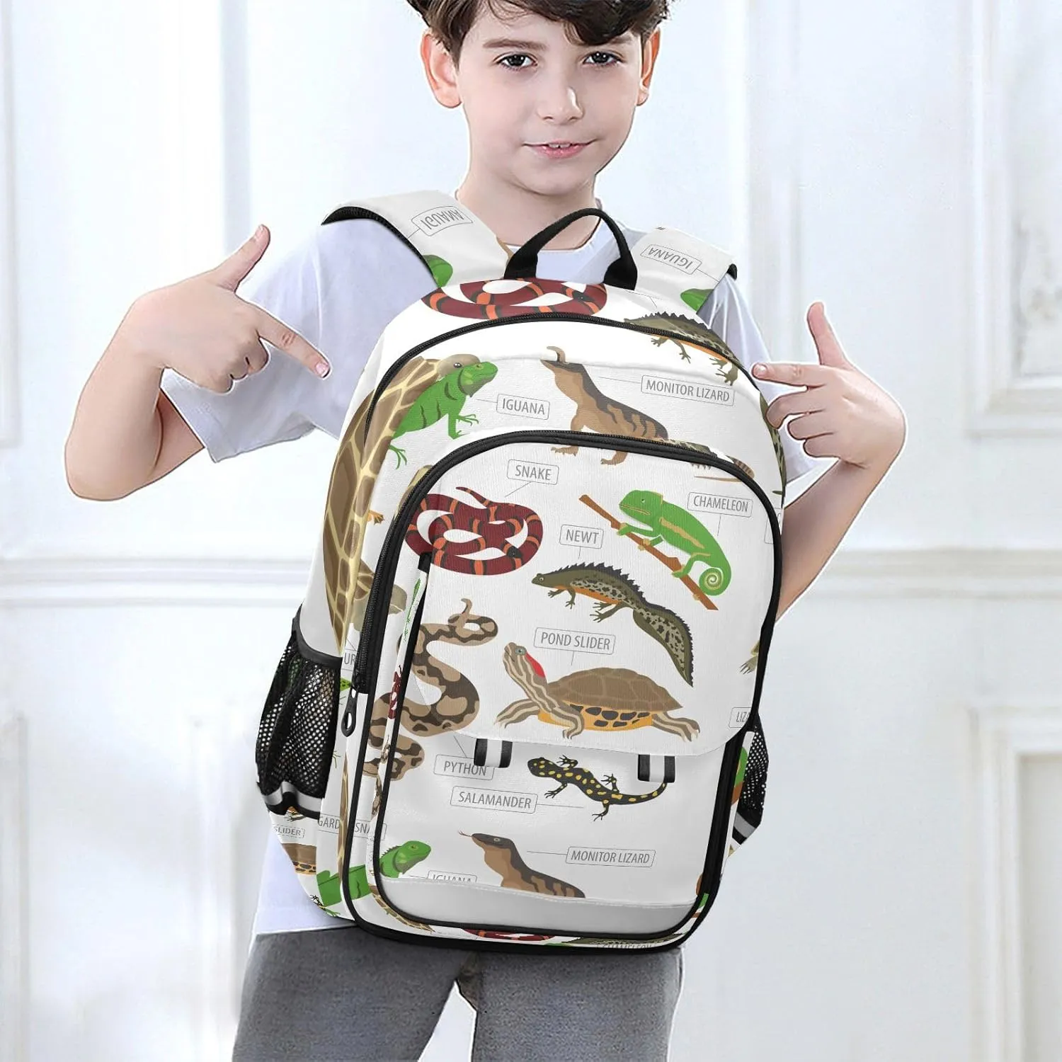 Pet Reptiles and Amphibians School Backpack Laptop Travel Daypack for Kids Girls Boys, Personalized Computer Notebooks Bookbag with Adjustable Padded Straps