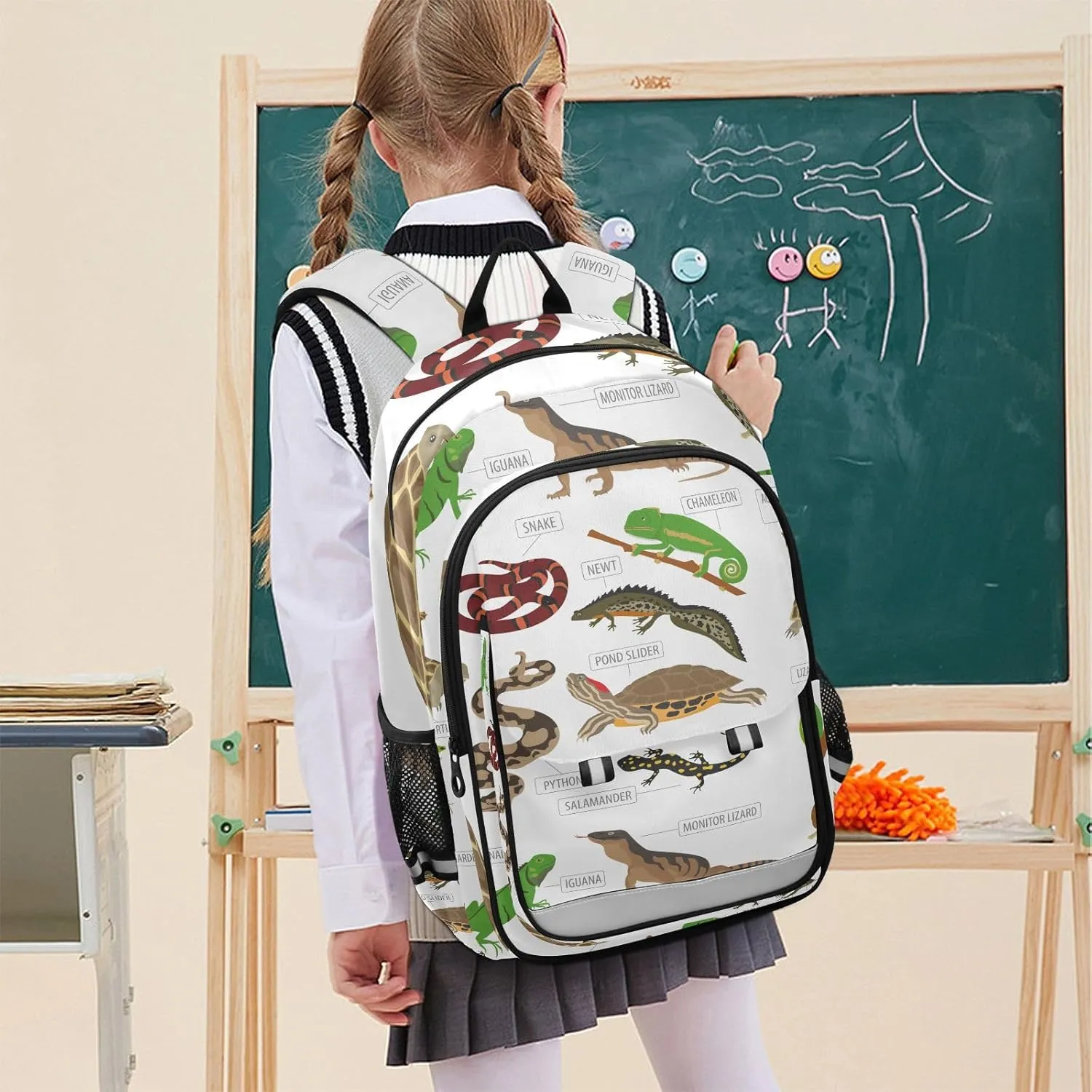 Pet Reptiles and Amphibians School Backpack Laptop Travel Daypack for Kids Girls Boys, Personalized Computer Notebooks Bookbag with Adjustable Padded Straps