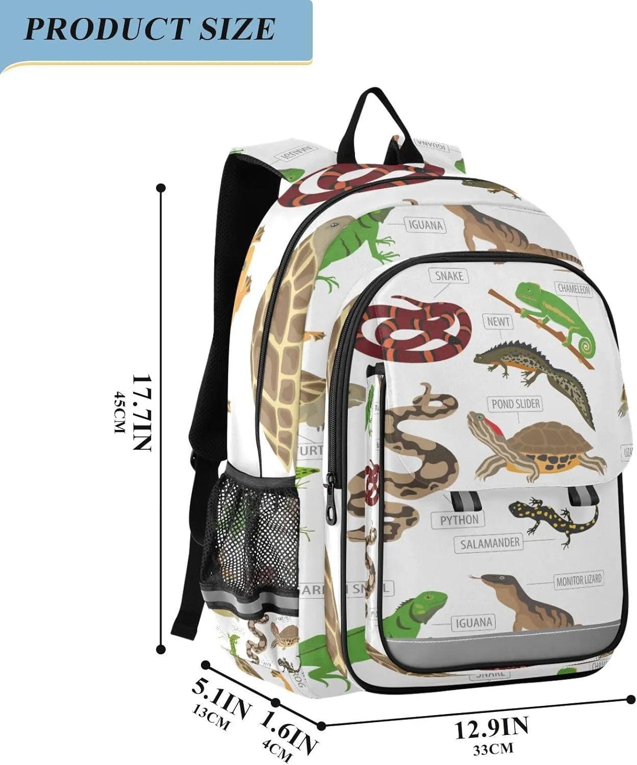 Pet Reptiles and Amphibians School Backpack Laptop Travel Daypack for Kids Girls Boys, Personalized Computer Notebooks Bookbag with Adjustable Padded Straps