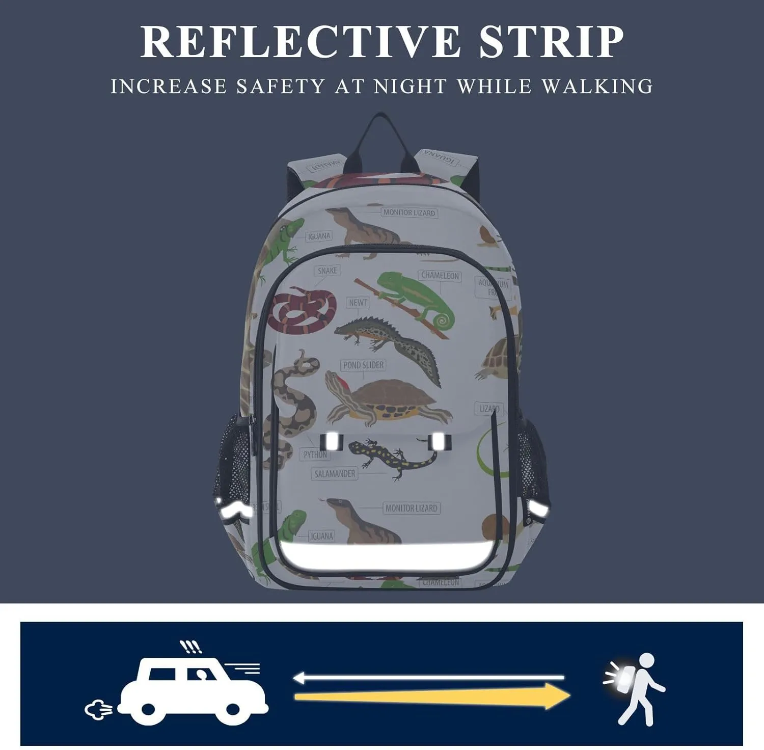 Pet Reptiles and Amphibians School Backpack Laptop Travel Daypack for Kids Girls Boys, Personalized Computer Notebooks Bookbag with Adjustable Padded Straps