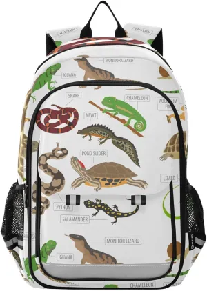 Pet Reptiles and Amphibians School Backpack Laptop Travel Daypack for Kids Girls Boys, Personalized Computer Notebooks Bookbag with Adjustable Padded Straps