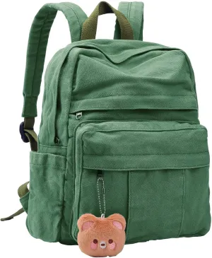 Phaoullzon Small Backpack Purse for Women Travel Vintage Canvas Casual Daypack,Emerald green