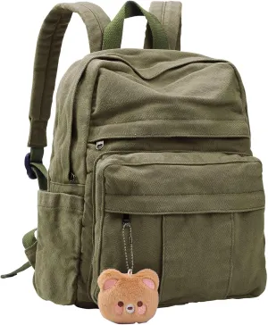 Phaoullzon Small Backpack Purse for Women Travel Vintage Canvas Casual Daypack,Olive green