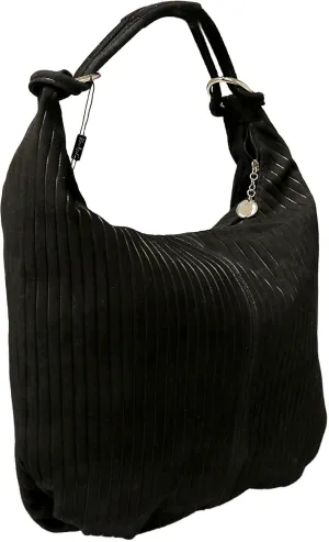 Pierre Cardin Black Leather Large Hobo Relaxed Suede Shoulder Bag for womens