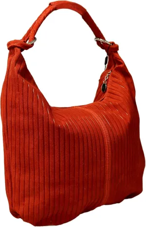 Pierre Cardin Red Leather Large Hobo Relaxed Suede Shoulder Bag for womens