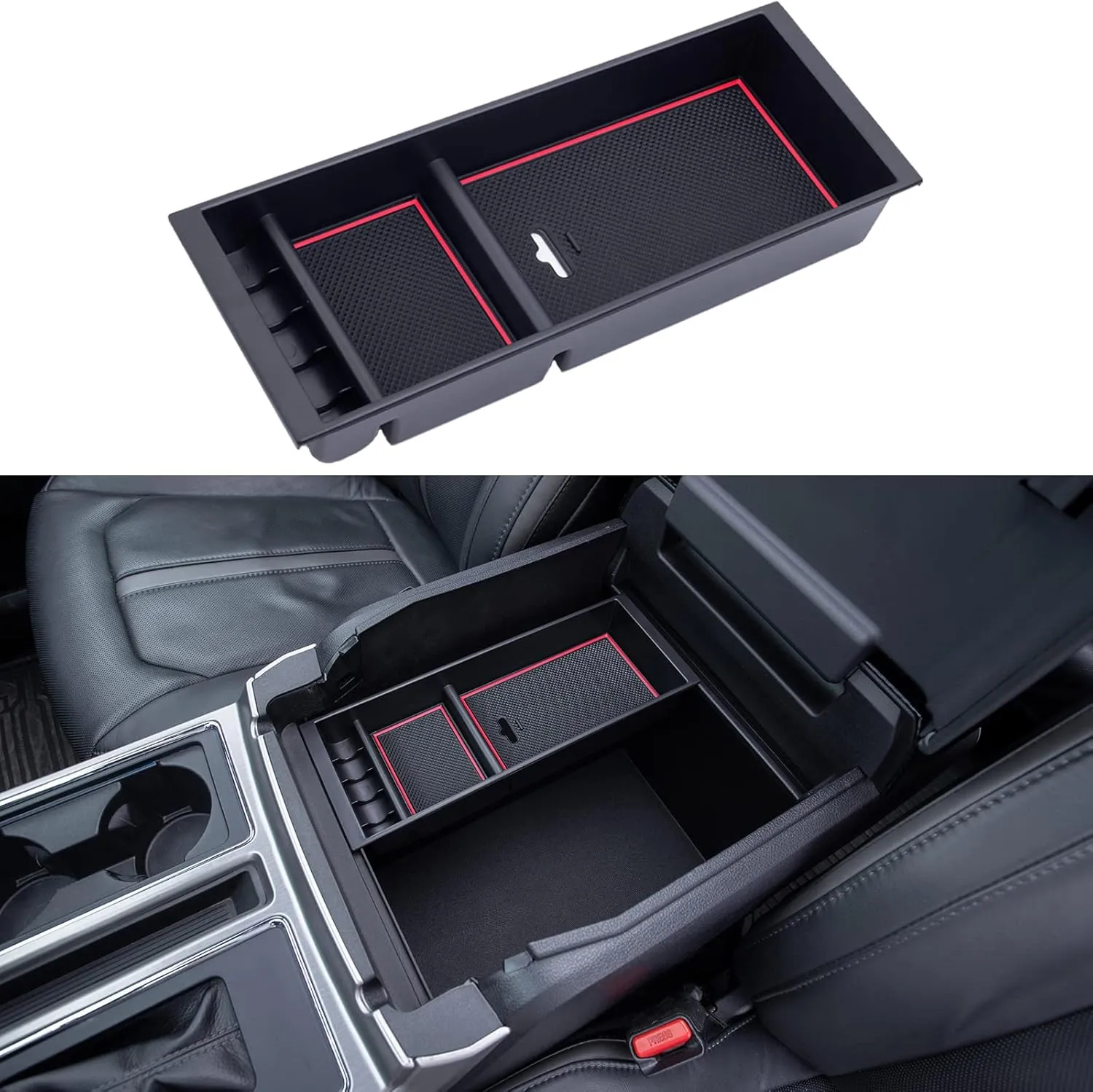 PIMCAR Compatible with Ford F150 2015-2020, 2017-2022 F250 F350 F450, 2018-2024 Expedition Center Console Organizer Accessories ABS Tray Red Trim