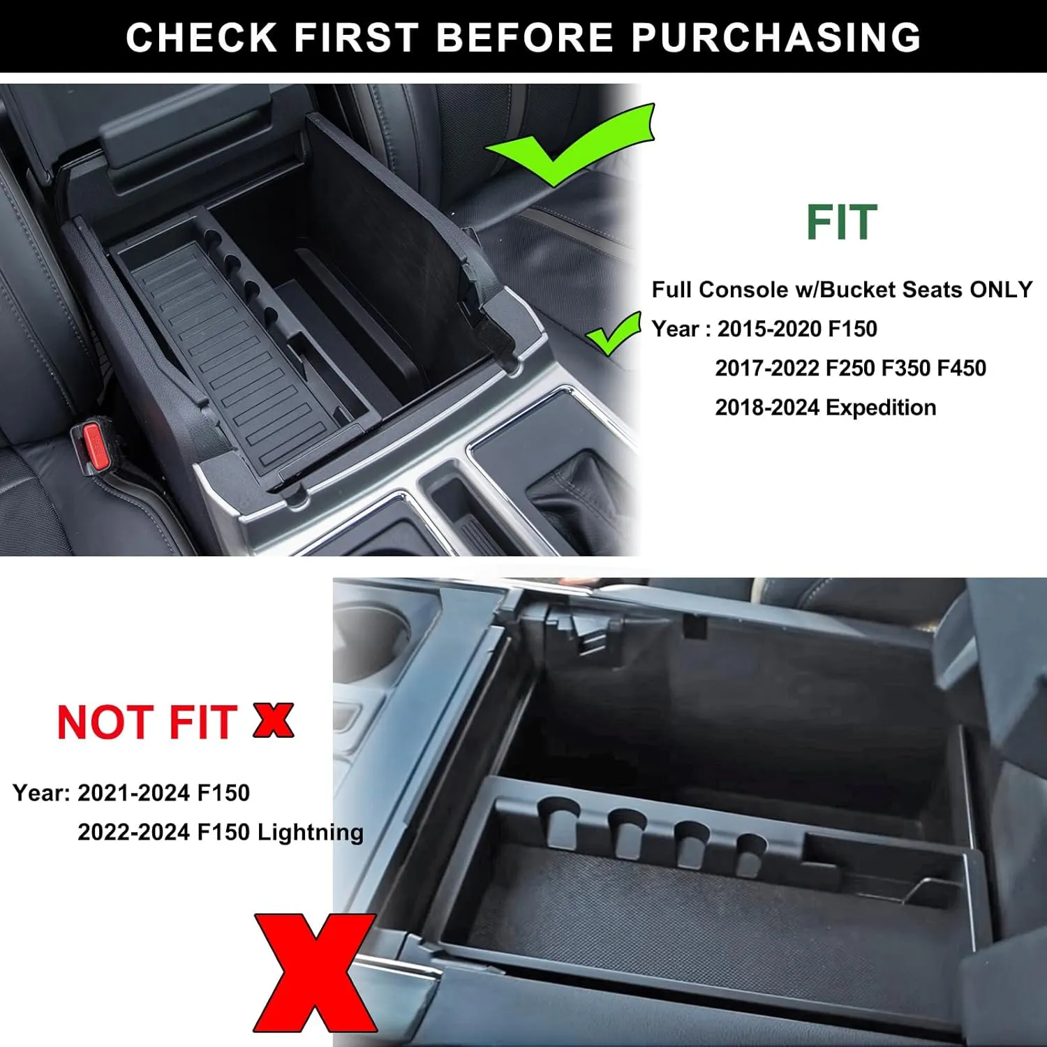PIMCAR Compatible with Ford F150 2015-2020, 2017-2022 F250 F350 F450, 2018-2024 Expedition Center Console Organizer Accessories ABS Tray Red Trim