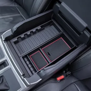 PIMCAR Compatible with Ford F150 2015-2020, 2017-2022 F250 F350 F450, 2018-2024 Expedition Center Console Organizer Accessories ABS Tray Red Trim