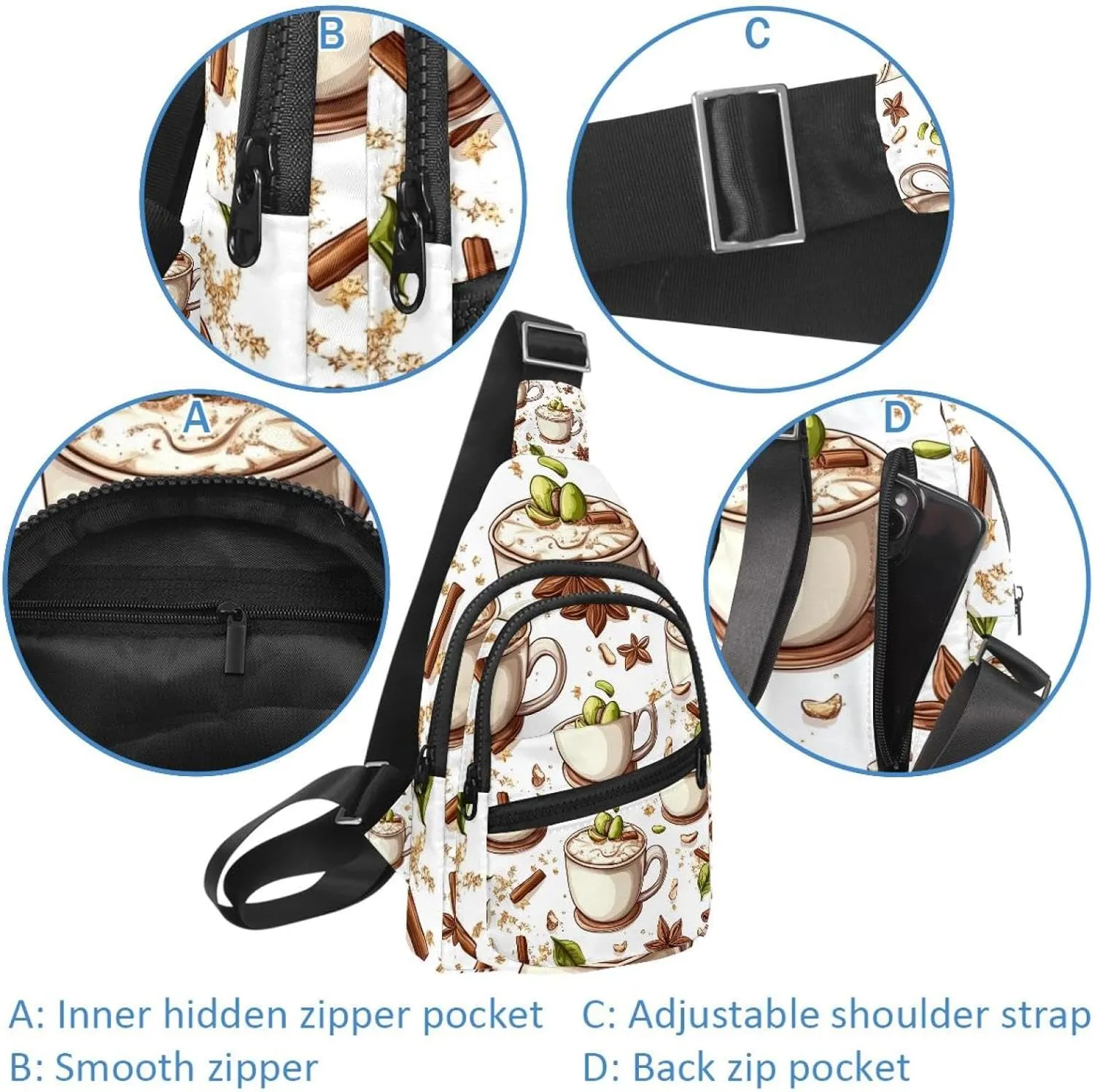 pistachio vanilla and cinnamon hot choco (3) Sling Bag for Women Travel Shoulder Bag Chest Bag