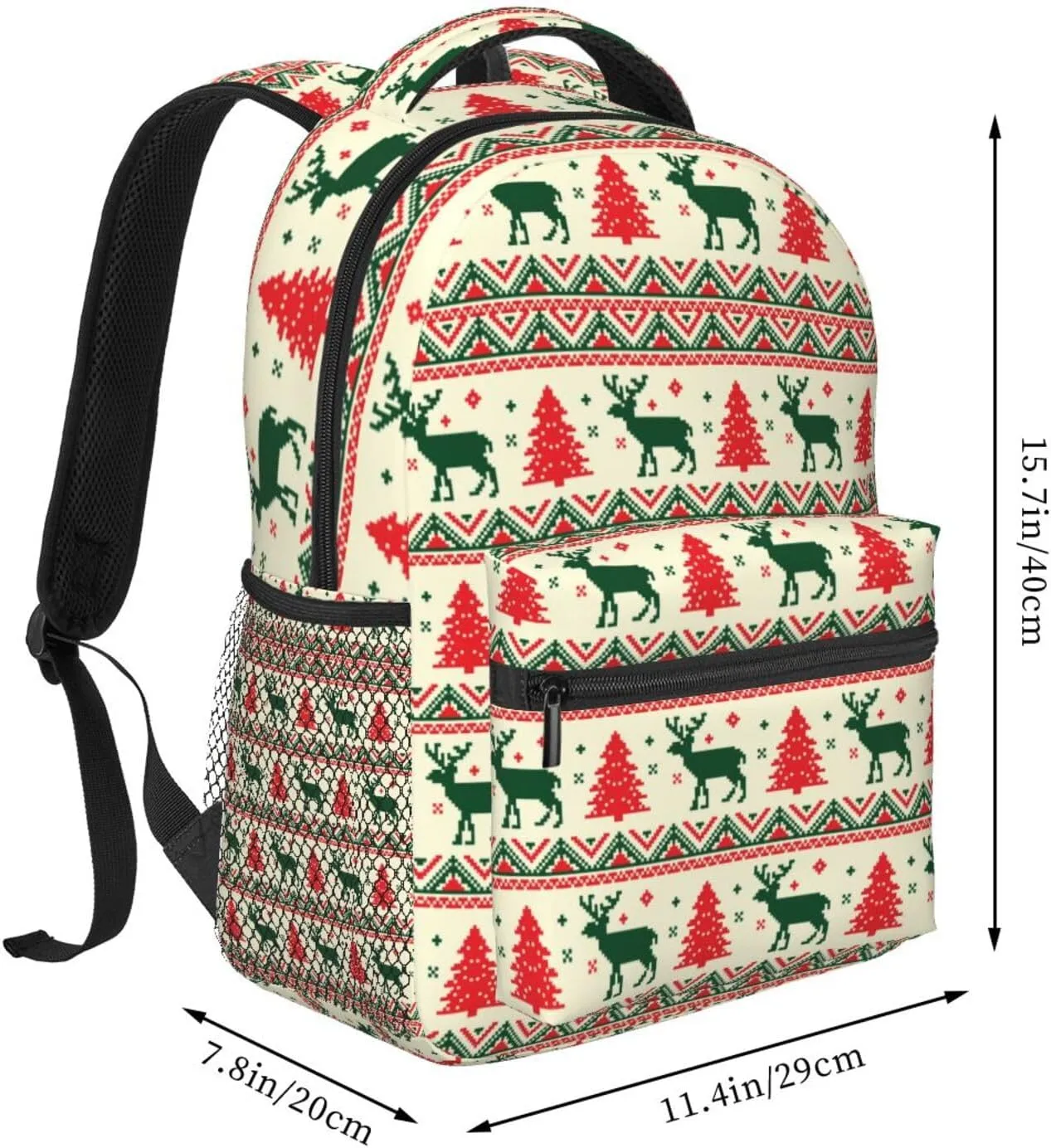 Pixel Christmas Tree Reindeer Casual Backpack Travel Laptop Backpacks Lightweight Daypack Large Capacity Rucksack Notebook Bags Business Work Bag for Yoga Beach Hiking