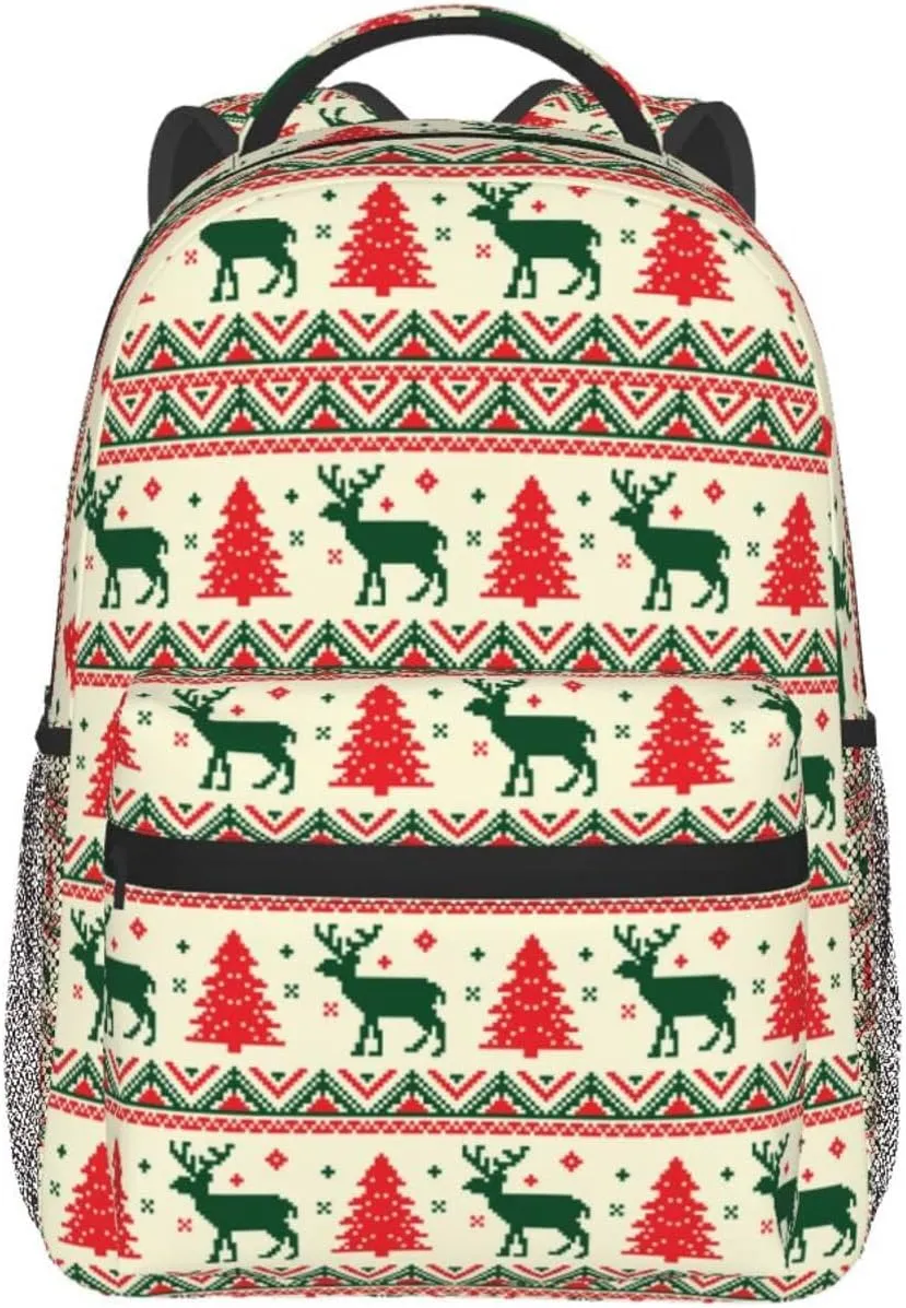 Pixel Christmas Tree Reindeer Casual Backpack Travel Laptop Backpacks Lightweight Daypack Large Capacity Rucksack Notebook Bags Business Work Bag for Yoga Beach Hiking