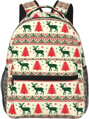 Pixel Christmas Tree Reindeer Casual Backpack Travel Laptop Backpacks Lightweight Daypack Large Capacity Rucksack Notebook Bags Business Work Bag for Yoga Beach Hiking