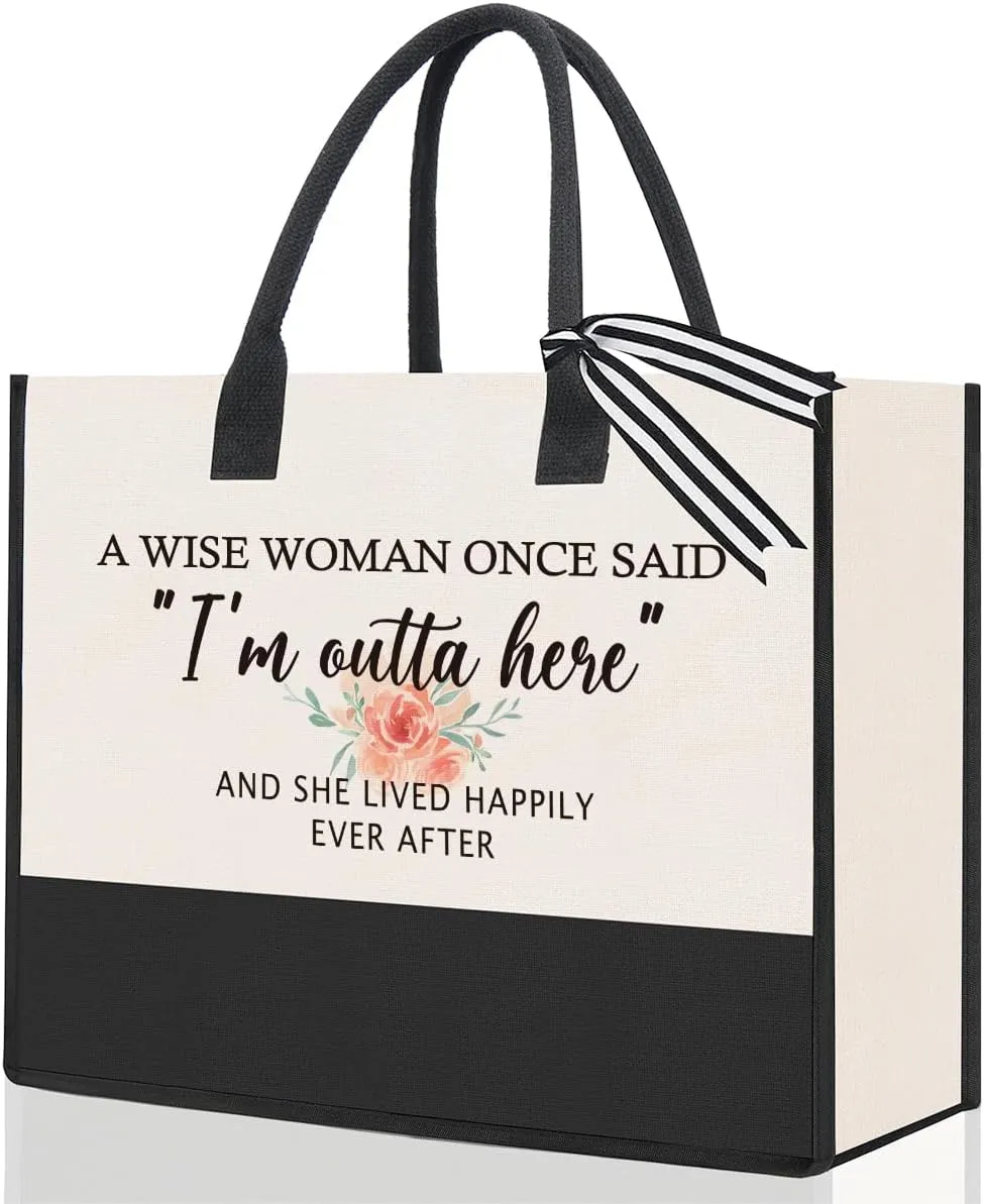 PKW Funny Retirement Gifts for Women Tote Bag, Retired Tote Bag, Happy Retirement Party Decorations Retirement Tote Gift Bag, Retired Gifts Coworker Leaving Gifts for Women Friends Boss, Large, Outta