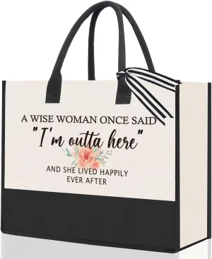 PKW Funny Retirement Gifts for Women Tote Bag, Retired Tote Bag, Happy Retirement Party Decorations Retirement Tote Gift Bag, Retired Gifts Coworker Leaving Gifts for Women Friends Boss, Large, Outta
