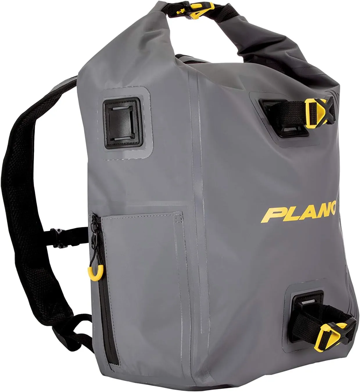 Plano Z-Series Roll-Top Waterproof Fishing Tackle Backpack, Gray Fabric, Includes 2 Clear 3700 StowAway Utility Boxes, Fishing Backpack with Tackle Boxes