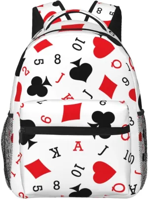 Play Cards Spades Red Hearts A K J Casual Backpack Travel Laptop Backpacks Lightweight Daypack Large Capacity Rucksack Notebook Bags Business Work Bag for Yoga Beach Hiking